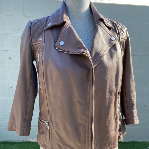 All Saints Cropped Cargo Leather Jacket - Picture 3 of 9